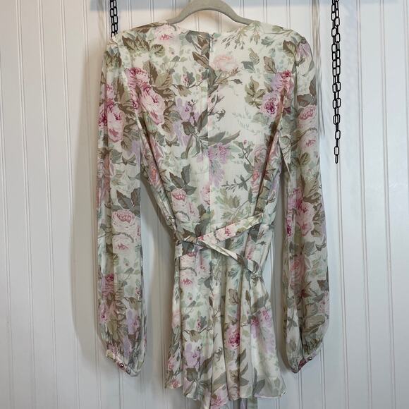 Majorelle Rosebud Floral Belted Faux Wrap Long Sleeve Romper Size M Boho Chic - Picture 8 of 11